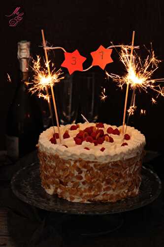 Chiffon cake ganache au chocolat Dulcey Valrhona et framboises (Gâteau d’anniversaire)