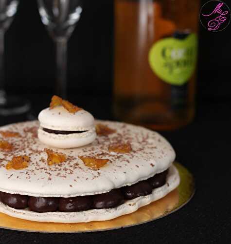 Macaron géant garni d’un crémeux chocolat et confit de citron