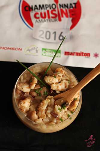 Risotto crémeux aux champignons, dés de poulet au sésame et châtaignes poêlées {Championnat de France de cuisine amateur}