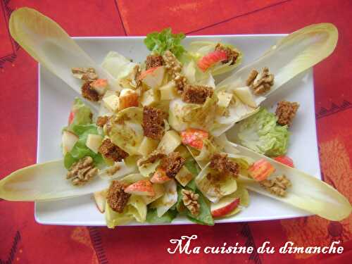 Salade d’endives aux saveurs d’automne (pommes, noix, Abondance & pain d’épices)