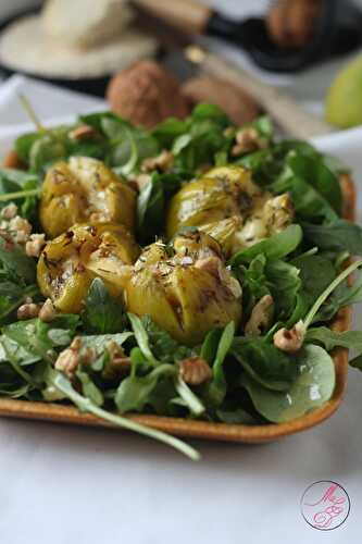 Salade de figues rôties au miel, St Marcellin et noix