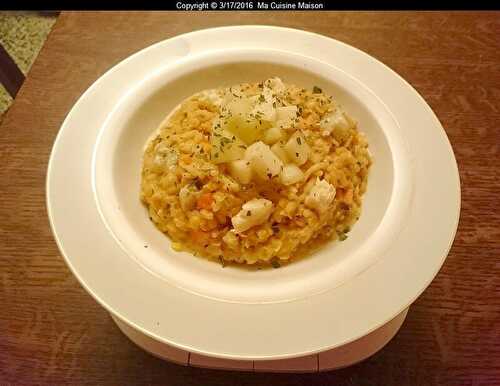 RIZ PILAF LENTILLES CORAIL AUX POIRES ET AU ROQUEFORT (recette maison)