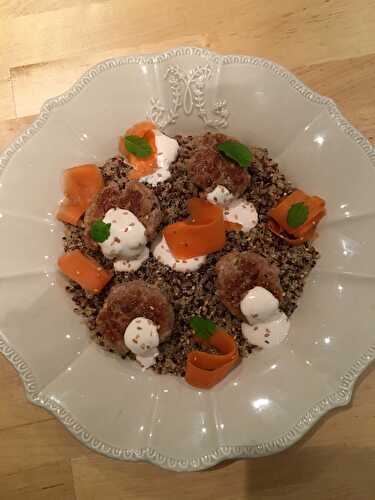 Boulettes, quinoa et pickles de carottes de Cyril Lignac