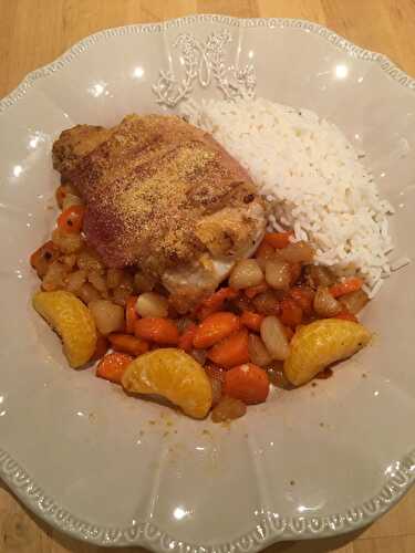 Roti de cabillaud au lard et ses petits légumes