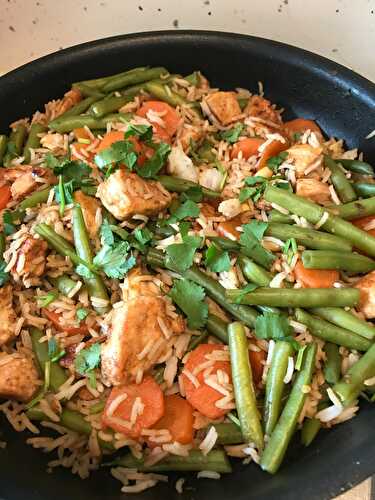 Poulet á la chinoise aux haricots verts et carottes