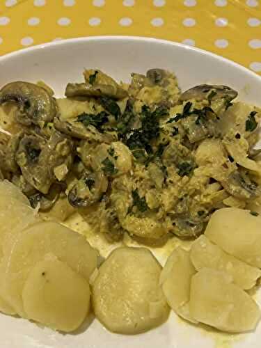 Cabillaud sauce curry aux champignons