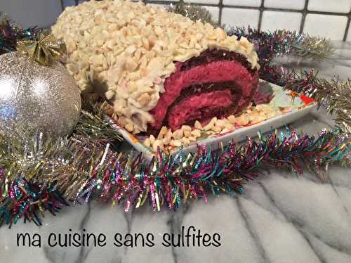 Bûche de Noël sans gluten, sans sulfites  ni additifs, à la mousse de canneberges