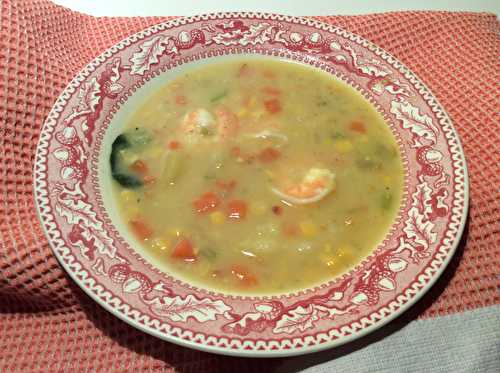 Corn and shrimp chowder (soupe d’hiver au maïs, avec crevettes en option)