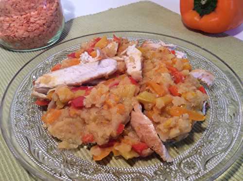 Dahl de lentilles corail aux poivrons (et poulet,  facultatif)