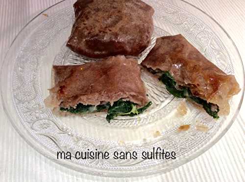 Feuilles de brick sans gluten farcies jambon (ou saumon) et épinards