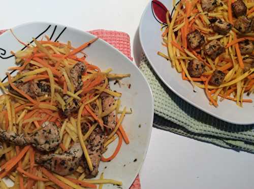 Légumes et protéines marinées (poulet ou tofu lactofermenté) au wok