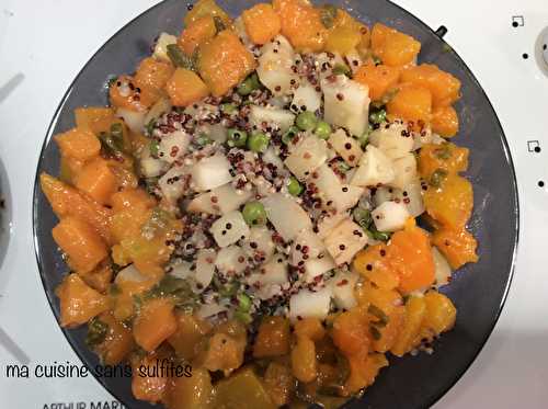 Plat de quinoa, panais, petits pois et courge butternut à la sauge