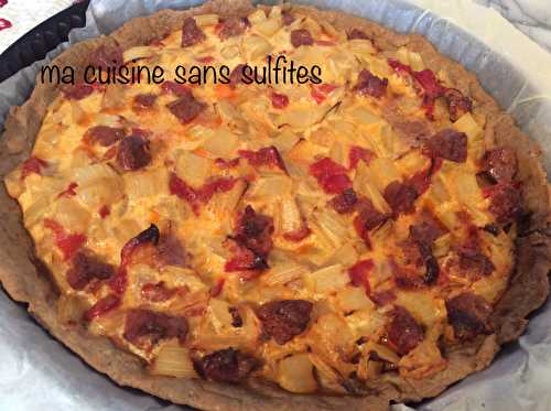 Tarte salée sans gluten aux cardes (blettes), chorizo et poivron