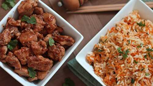 Poulet caramélisé et son riz aux carottes