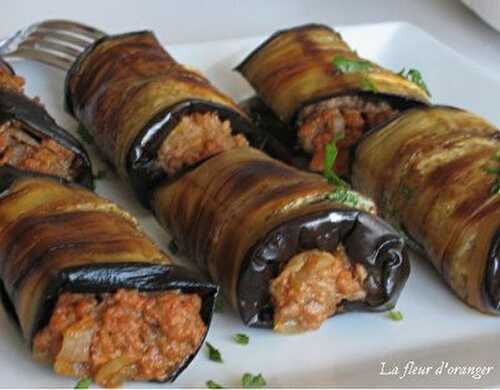 Roulades d’aubergines grillées, farcies à la viande et feta