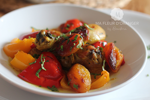 Tajine de poulet abricot sec et poivron en papillote