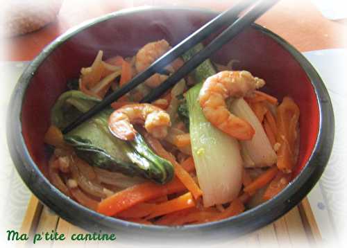 Wok de chou pak choi aux crevettes