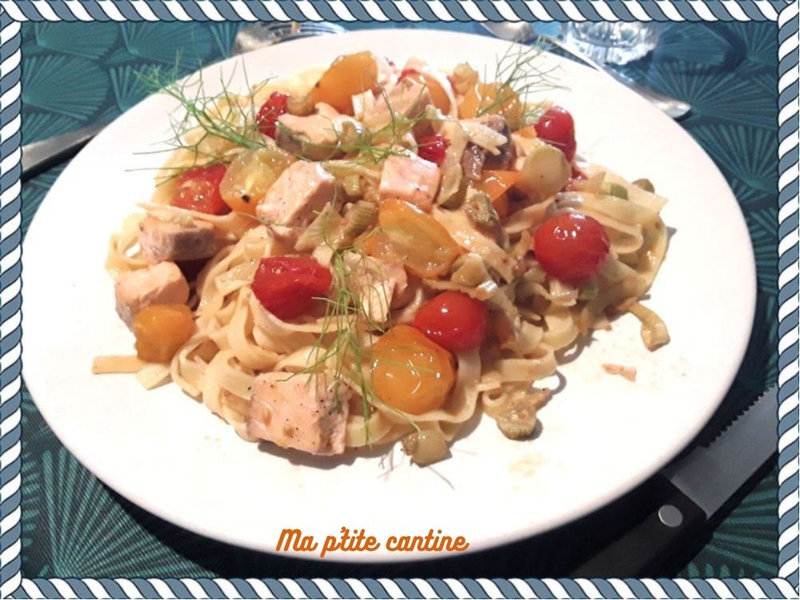 Tagliatelles au fenouil, saumon et tomates cerises