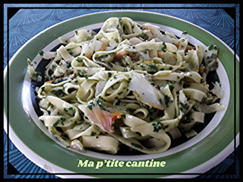 Tagliatelles au Haddock, pesto de feuilles de blettes aux noix