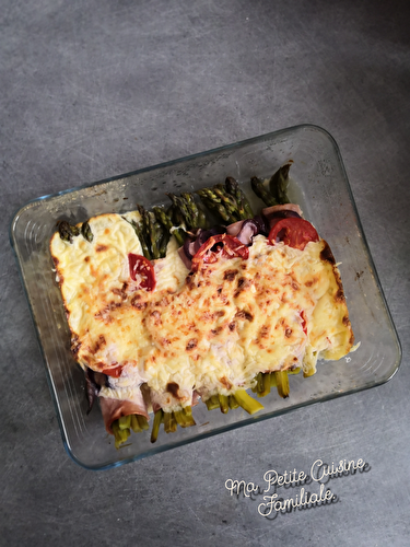 Asperges vertes au jambon, gratinées