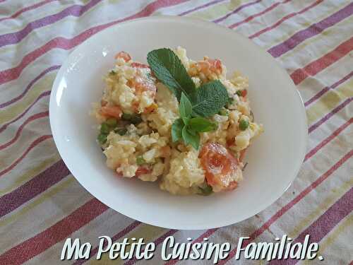 Salade de chou fleur, petits pois, tomate à la moutarde