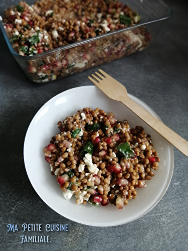 Salade de lentilles, fêta et grenade