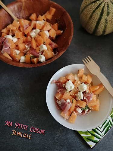 Salade de melon, fêta et jambon cru