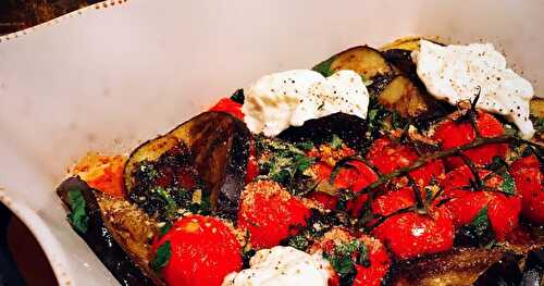 Aubergines grillées, tomates confites et mozarella DiBuffala