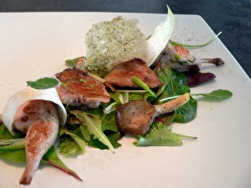 Caille confite en salade de mesclun