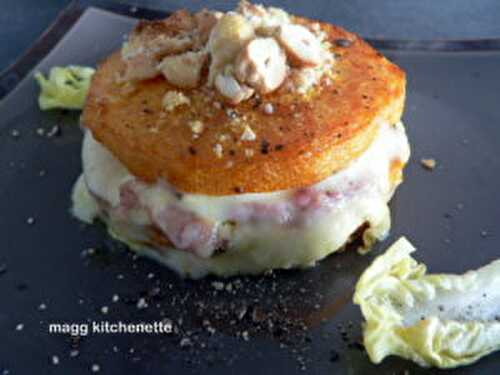 Croque Monsieur au butternut et lardons .