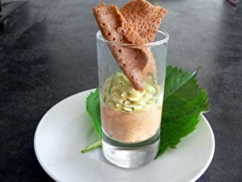 Mousses de thon et d’avocat , chips au Sarrazin .