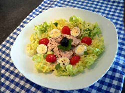 Salade de crudités, thon à l’huile , œuf dur.