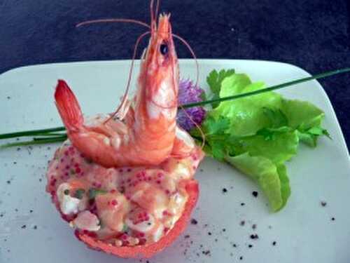 Tomates et crevettes bouquet, mayonnaise aux herbes