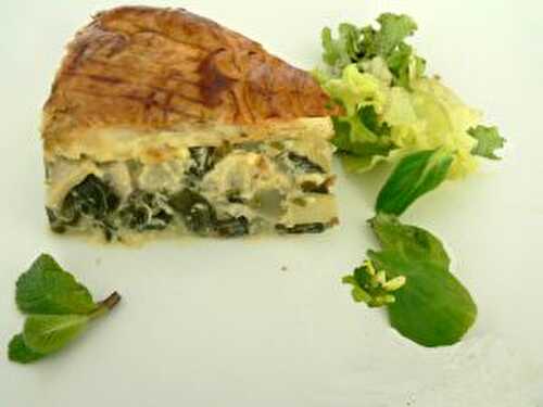 Tourte au chou , champignons et lardons.