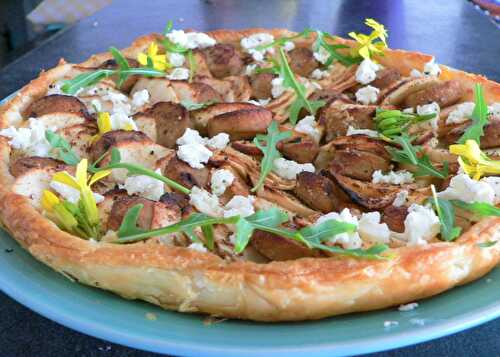 Tarte aux pommes,boudin blanc fromage de chèvre et roquette.