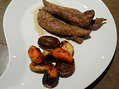 Aiguillettes aux épices et aux légumes racines confits