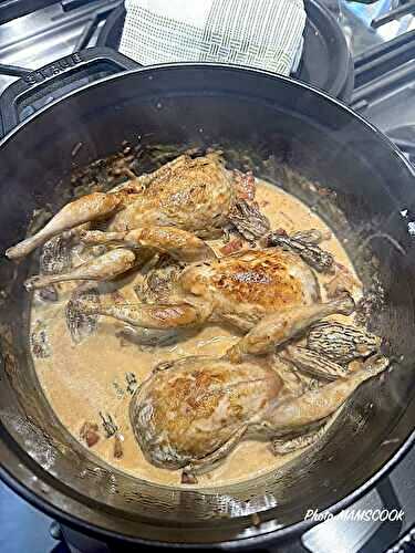 Cailles à la crème et aux morilles