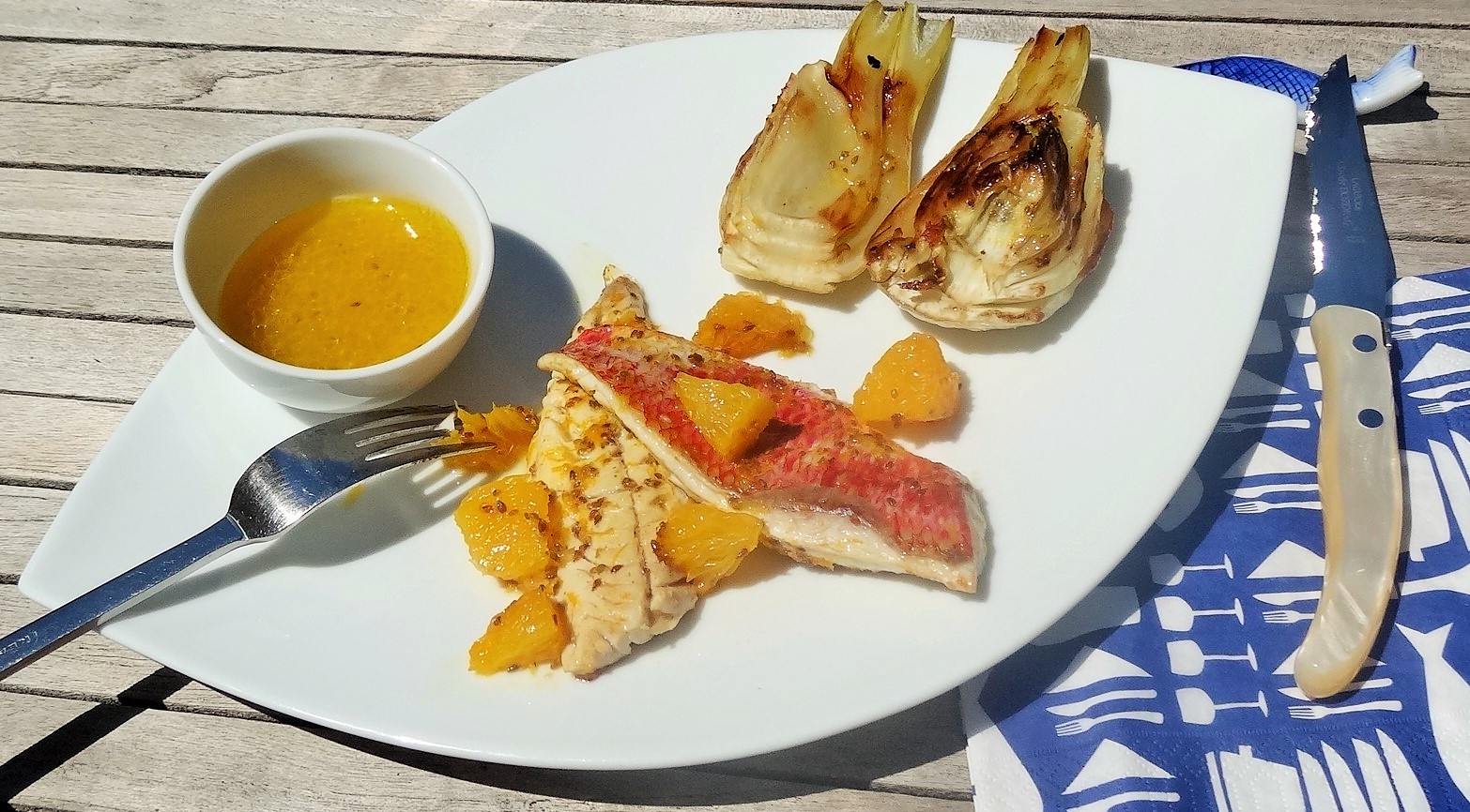 Filets de rouget à la plancha marinade à l'anis et à l'orange