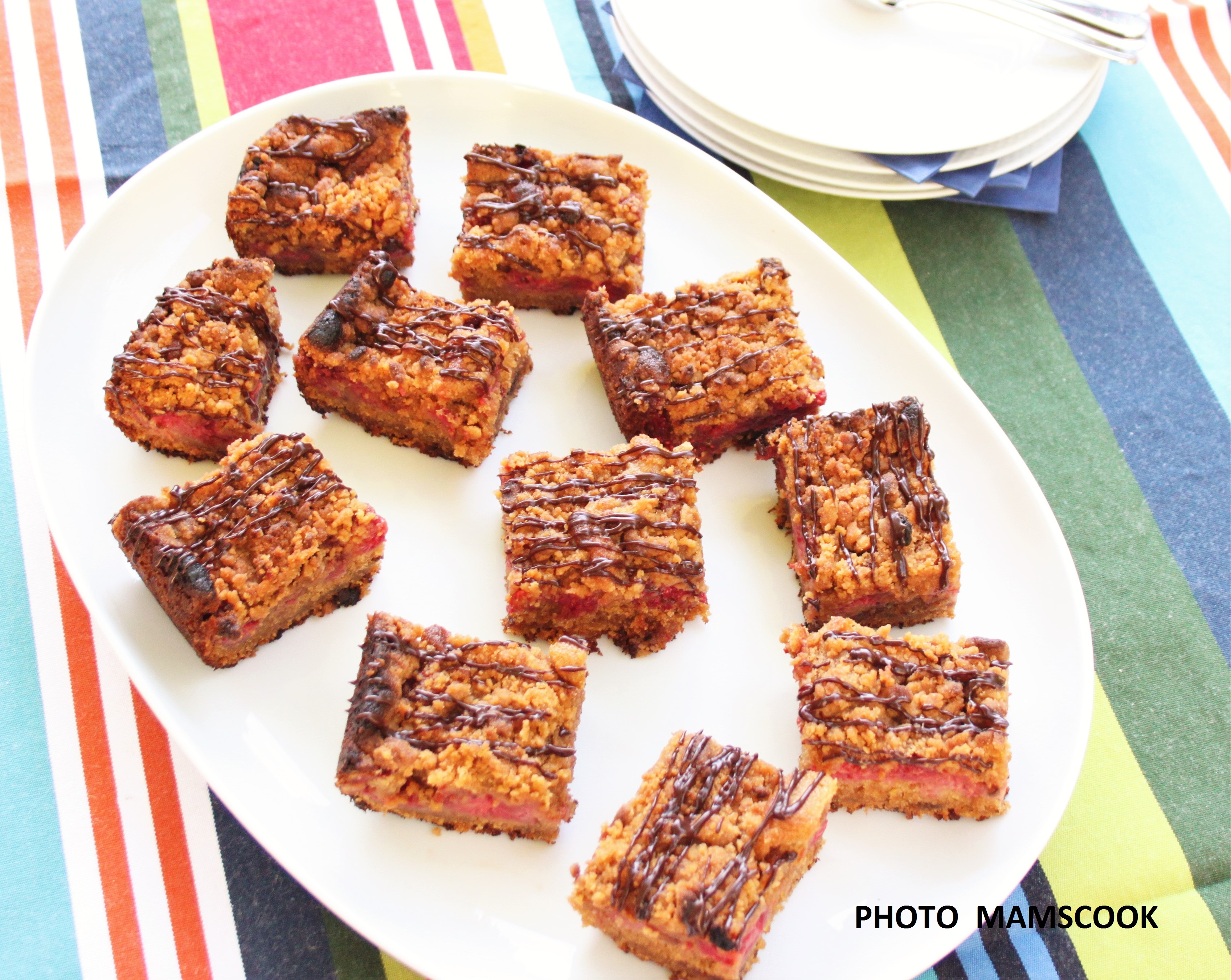 Gâteau aux framboises et au chocolat façon crumble
