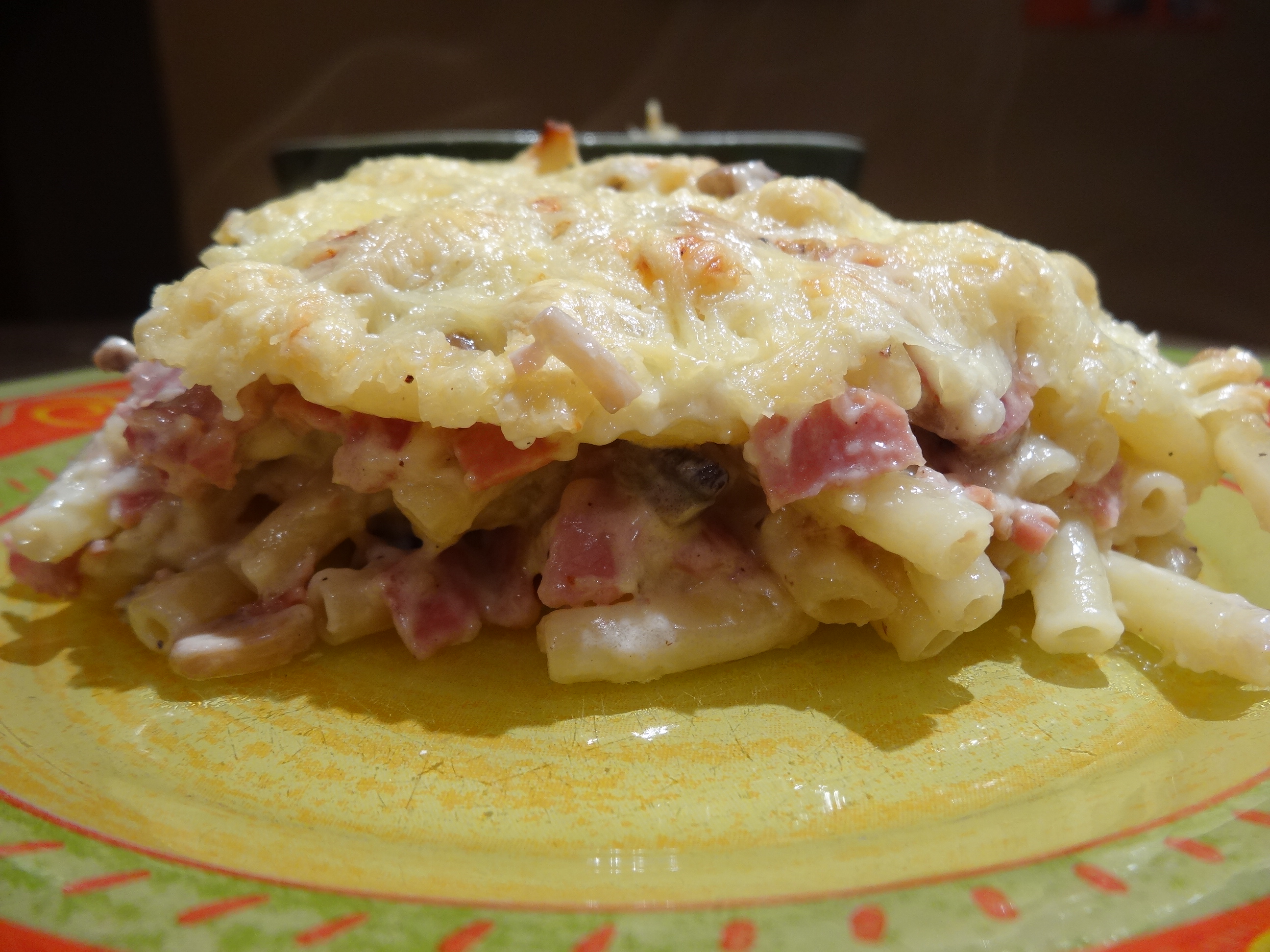 Gratin de macaroni jambon champignon