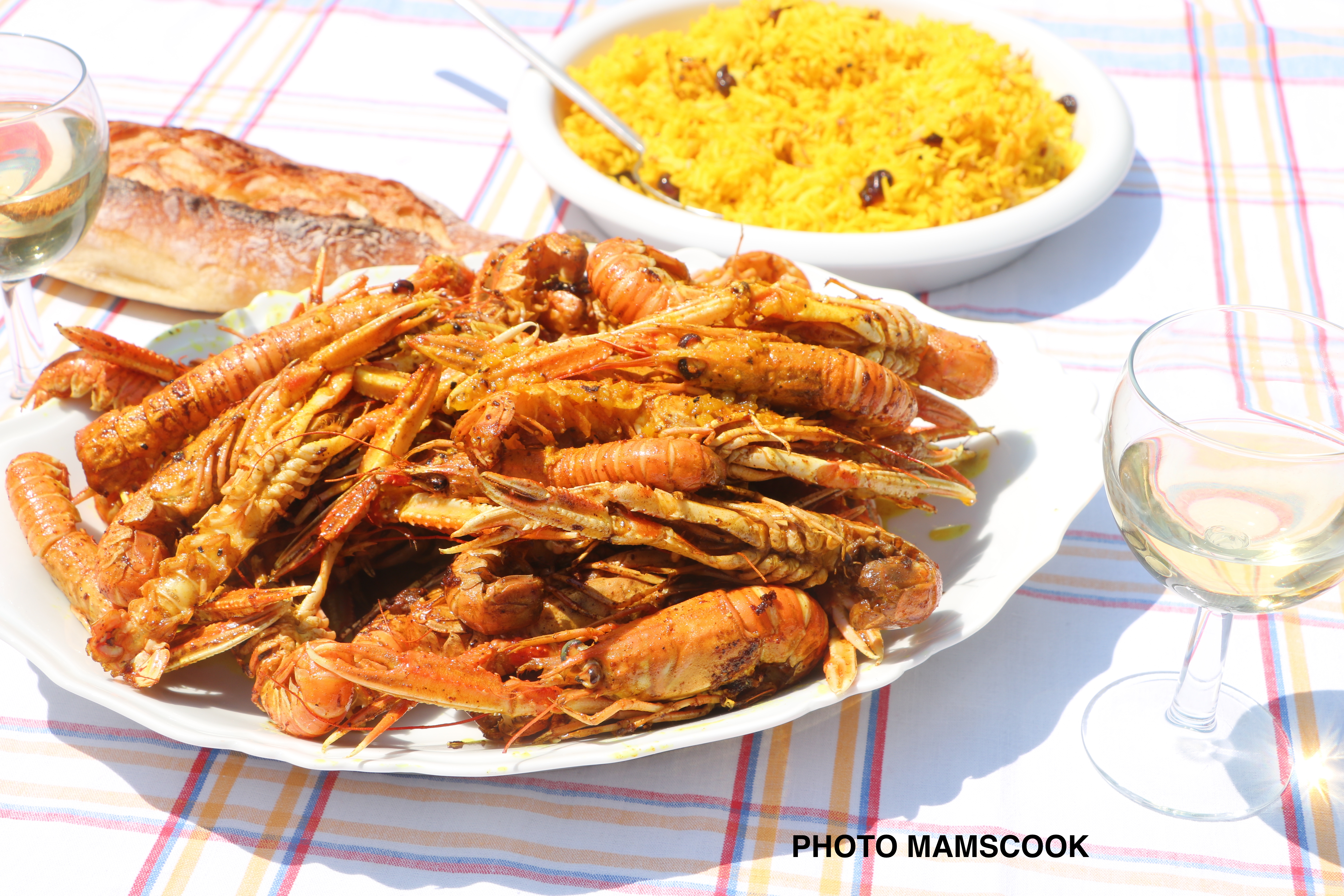 Langoustines au curcuma à la plancha et son riz grillé