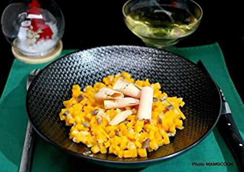 Potimarron façon risotto au magret de canard fumé et au foie gras