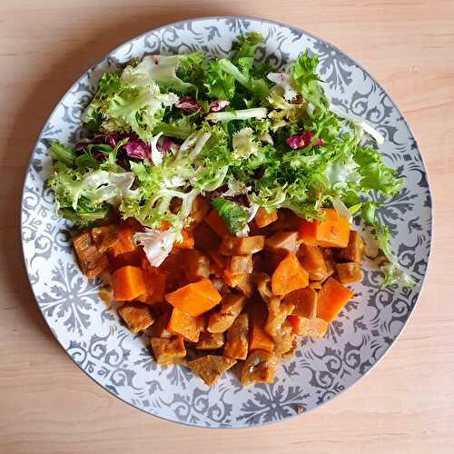 Mijoté d'aubergines et patates douces au curry (381 Kcal)