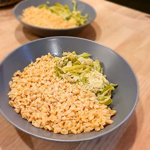 Blé accompagné de sa poêlée de poivrons verts à l'ail et fines herbes (370 Kcal)