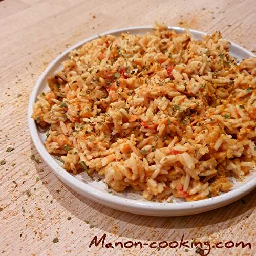 Crevettes au lait de coco et son riz au curry (315 Kcal)