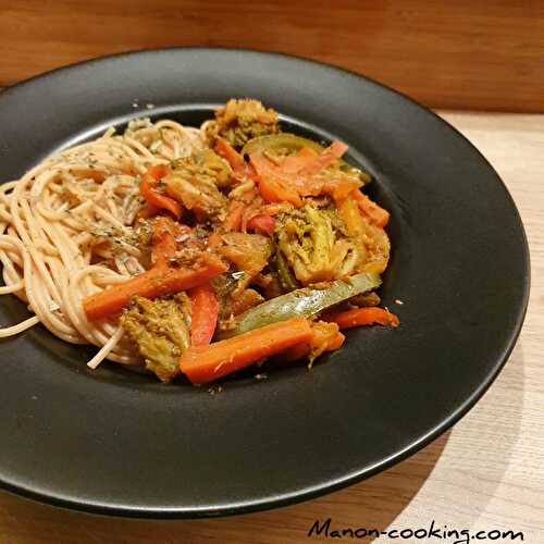 Poêlée de légumes : Brocolis, poivrons, carottes (550 Kcal)