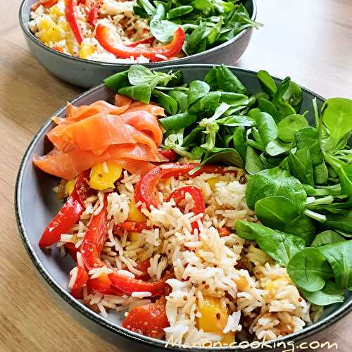Salade de riz au soja, poivron et truite fumée (528 Kcal)
