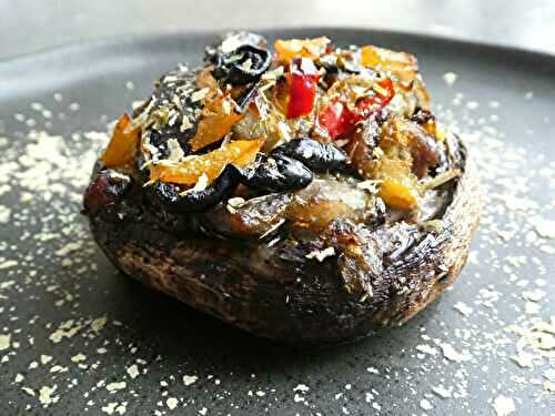 Champignons portobello farcis à l'aubergine et au citron confit
