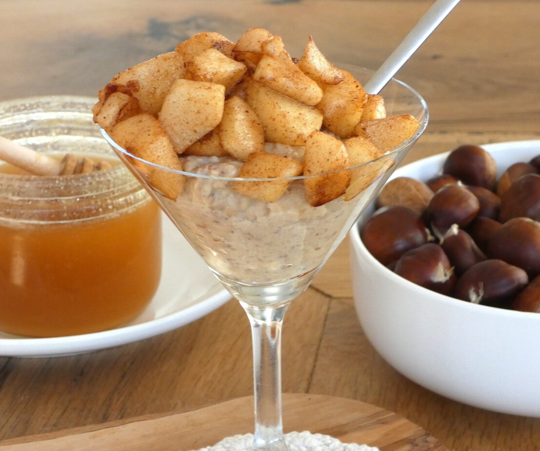 Mousse de marron au mascarpone, poire et cannelle