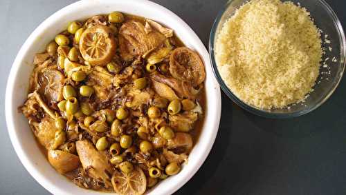 Tajine de poulet aux citrons confits et aux olives rapide